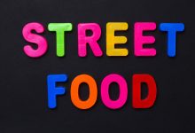 Inscription street food written in letters of the