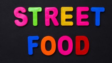 Inscription street food written in letters of the