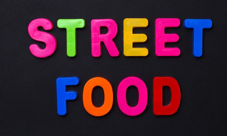 Inscription street food written in letters of the