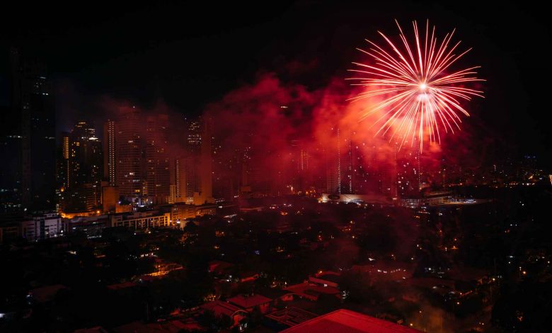 Chinese new year fireworks over makati at night i
