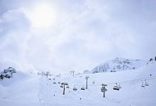 Snow covered with ski lifts hintertux tirol aus