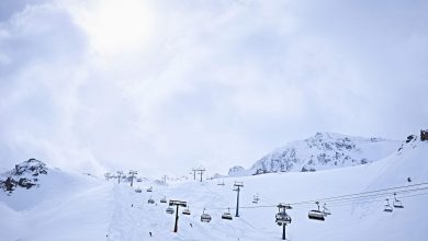 Snow covered with ski lifts hintertux tirol aus