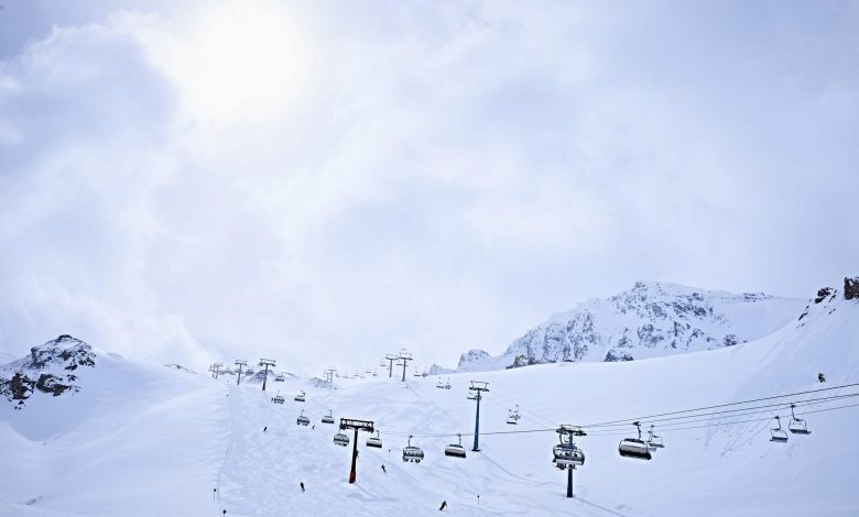 Snow covered with ski lifts hintertux tirol aus