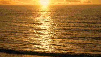 Couple meets at sunset beach