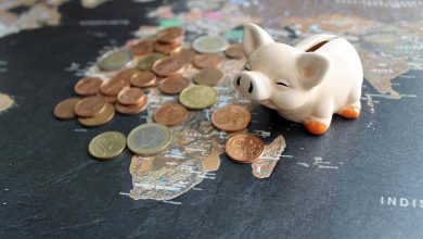 World savings piggy bank on world map