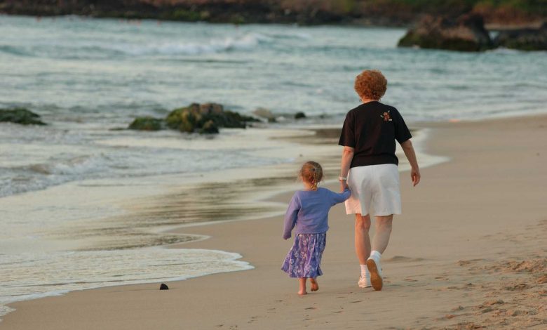 Family on beach hawaii