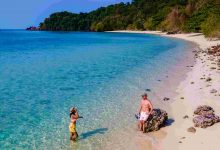 Drone view at the beach of koh kradan island in th