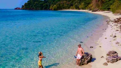 Drone view at the beach of koh kradan island in th
