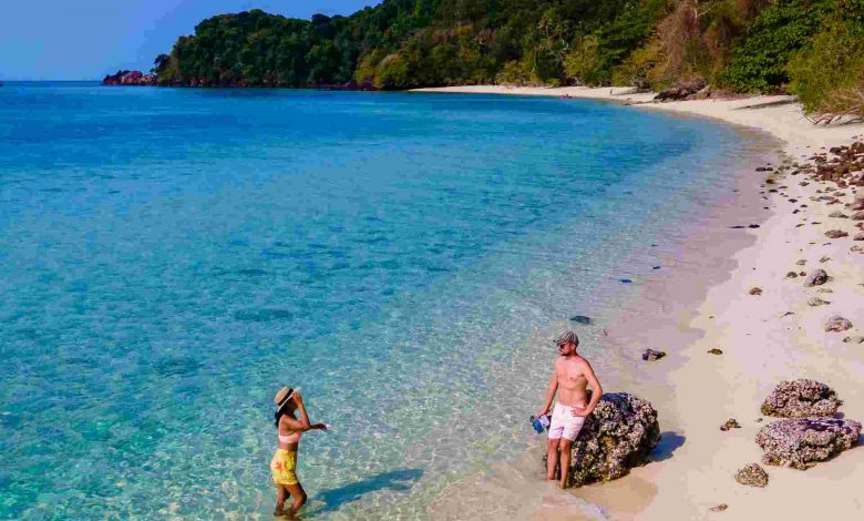 Drone view at the beach of koh kradan island in th