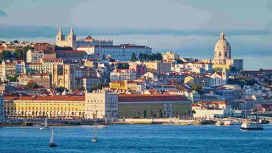 View of lisbon view over tagus river with yachts a