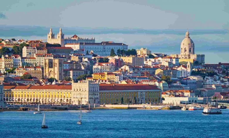 View of lisbon view over tagus river with yachts a