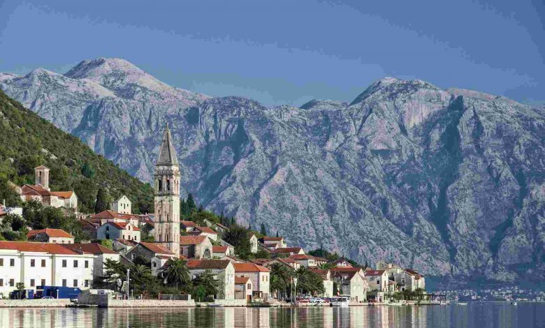 Perast traditional balkan village mountain landsca