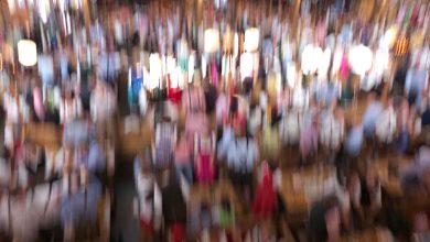 Inside a crowded beer tent at the munich oktoberfe