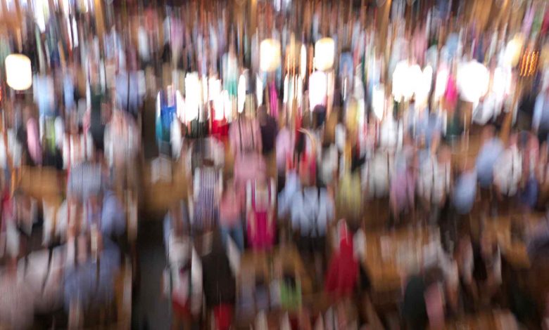 Inside a crowded beer tent at the munich oktoberfe