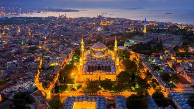 Aerial view of istanbul city at sunrise in turkey