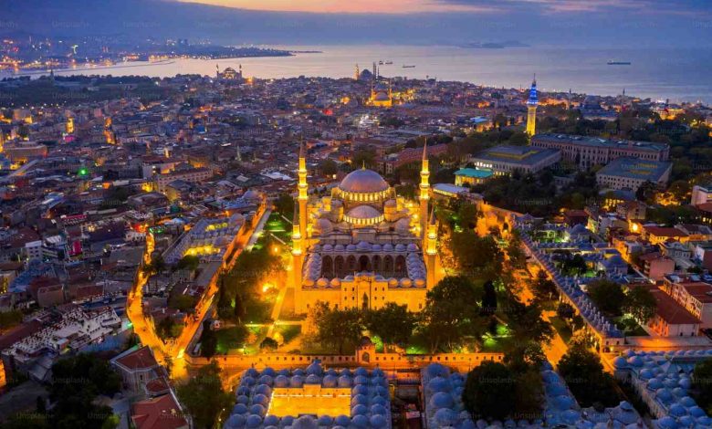 Aerial view of istanbul city at sunrise in turkey