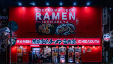 A red building with asian writing on it