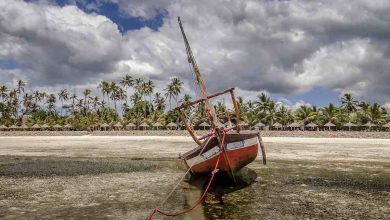 A boat sitting on top of a sandy beach